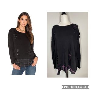 Generation Love Revolve Black Plaid Sweater Pink